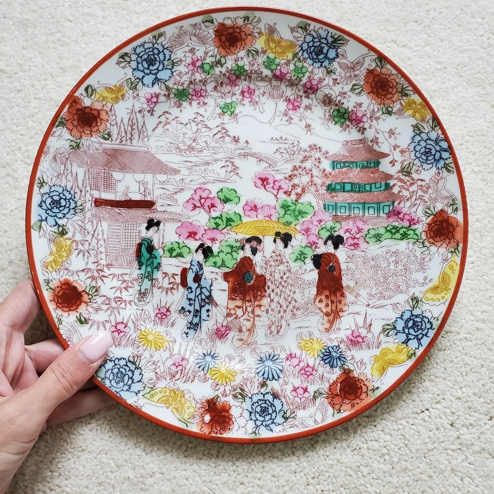 Vintage Porcelain Japan Hand Painted Stamped Plate Geisha Girls